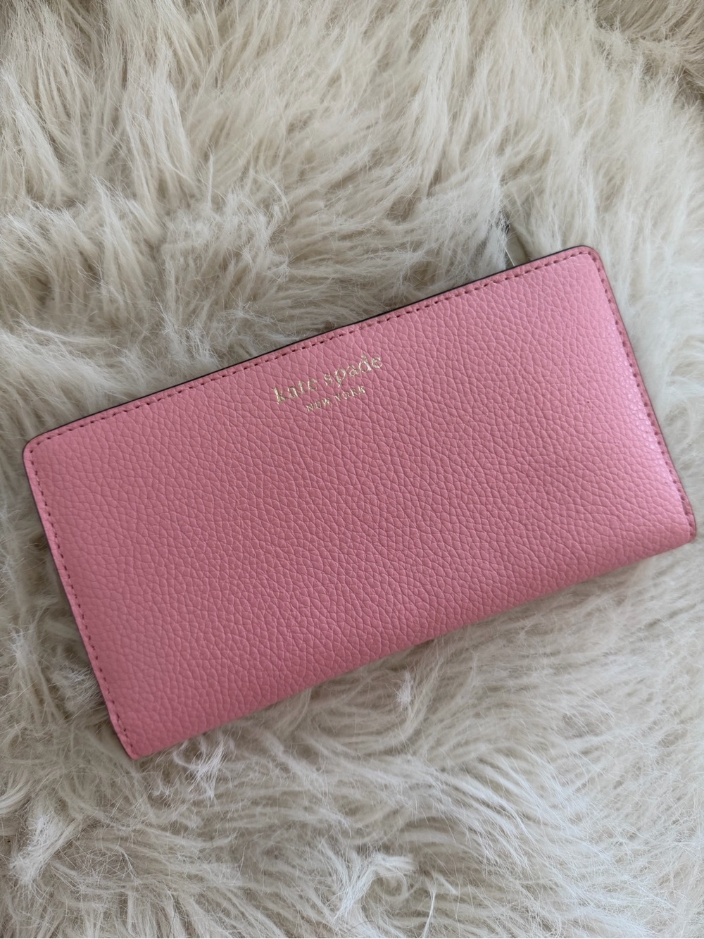 kate spade Pink Pebbled Leather Continental Wallet with Gold Logo